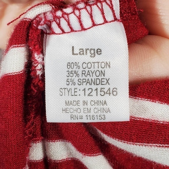 Poof! Striped V-Neck Long Sleeve Top Red White Size Large - Picture 5 of 7